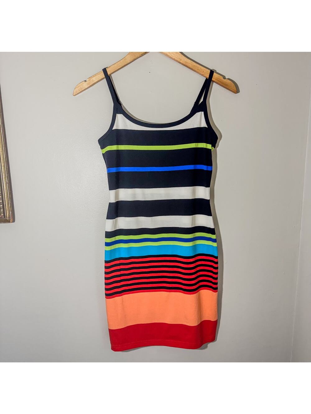 Vintage Derek Heart Striped Bodycon Cami Dress Medium Mini